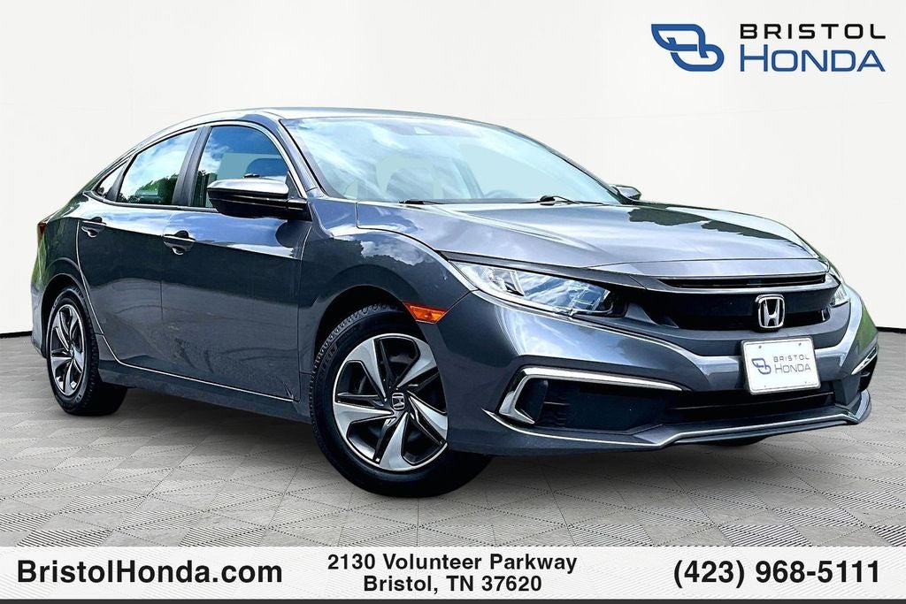 2019 Honda Civic LX in Modern Steel Metallic — front three-quarter view