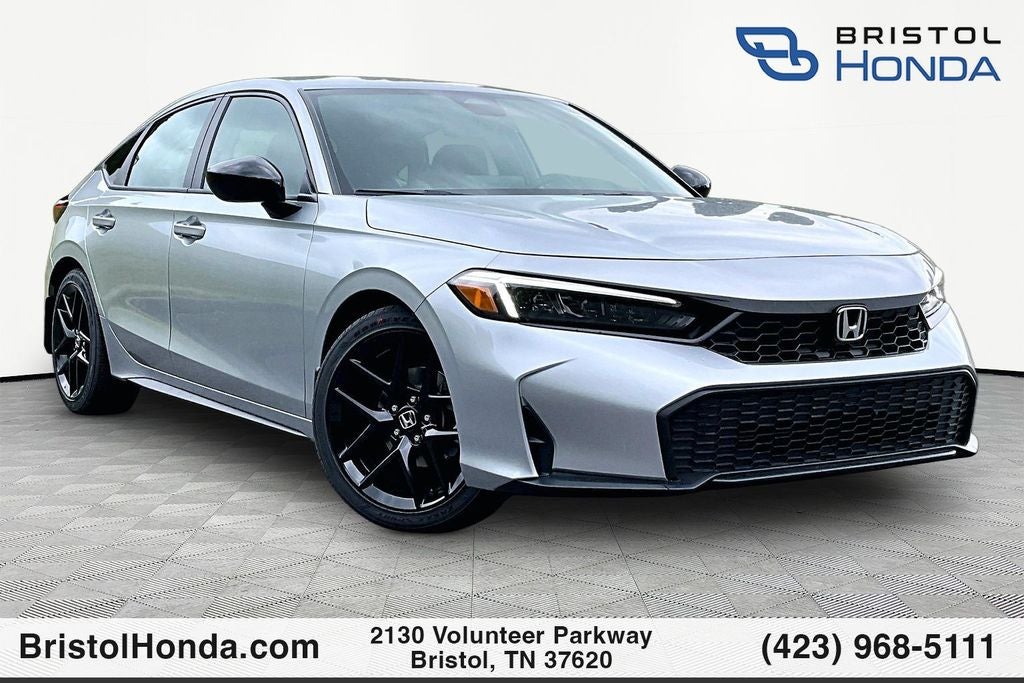 2026 Honda Civic Sport in Solar Silver Metallic — front three-quarter view