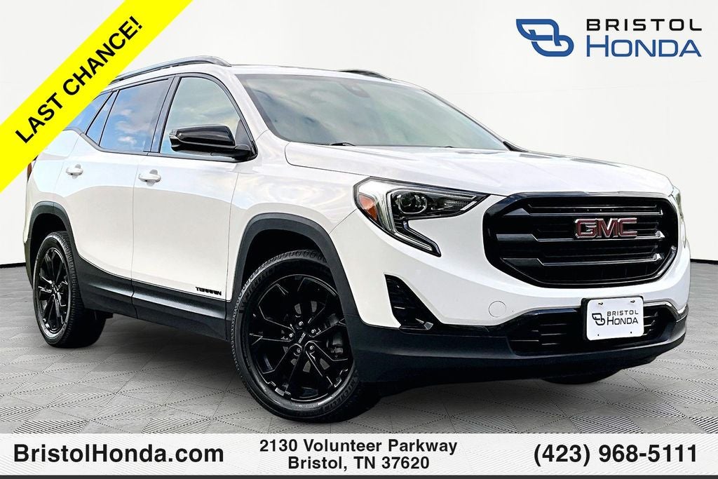 2020 GMC Terrain SLT in Summit White — front three-quarter view
