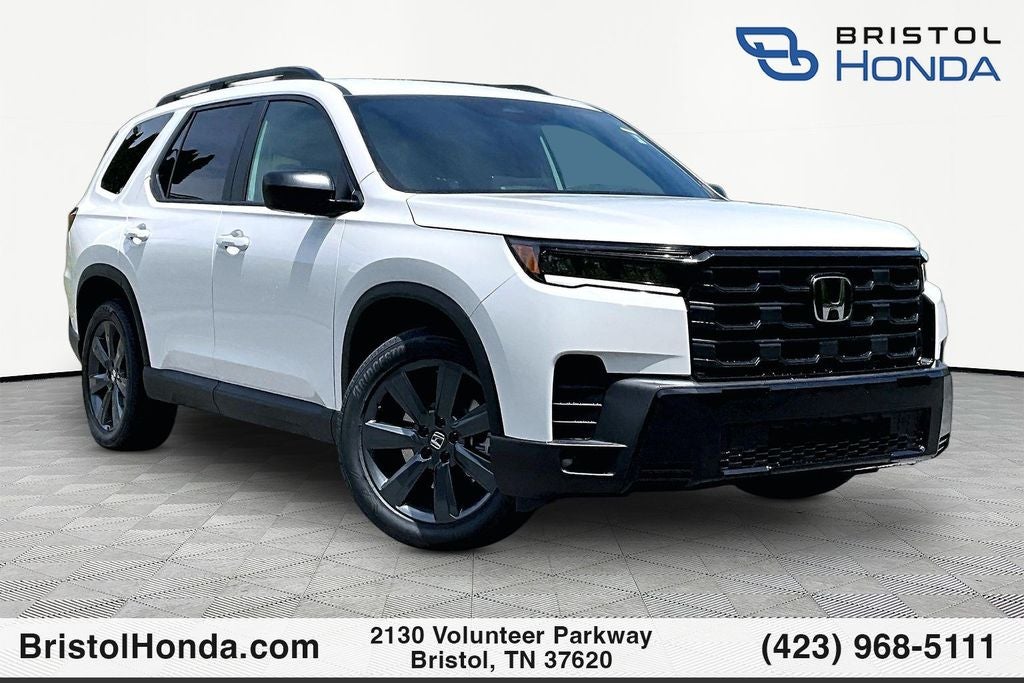 2026 Honda Pilot Sport in Platinum White Pearl — front three-quarter view