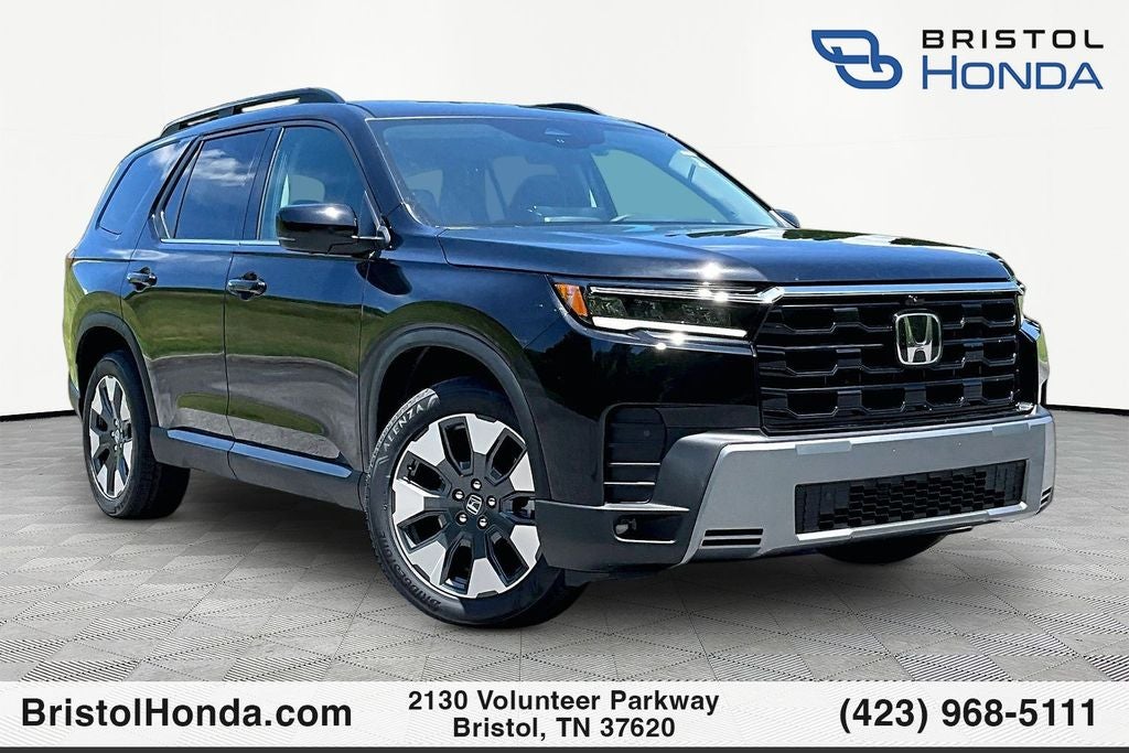2026 Honda Pilot Elite in Crystal Black Pearl — front three-quarter view