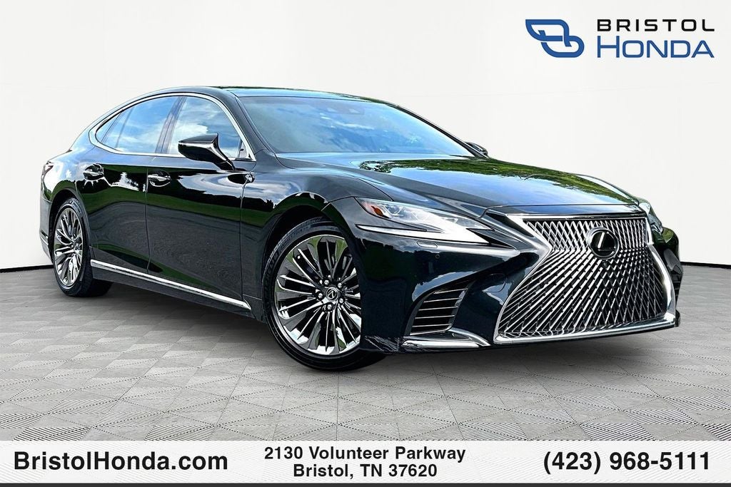 2018 Lexus LS 500 Base in Caviar — front three-quarter view
