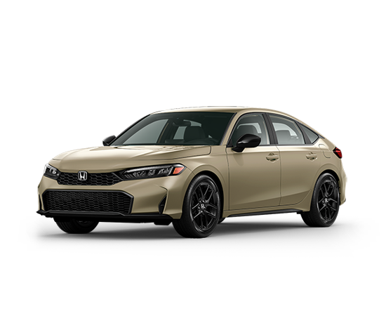 2026 Honda Civic Hatchback FWD Sport in Sand Dune Pearl — front three-quarter view
